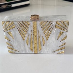 Elegant White and Gold Acrylic Clutch